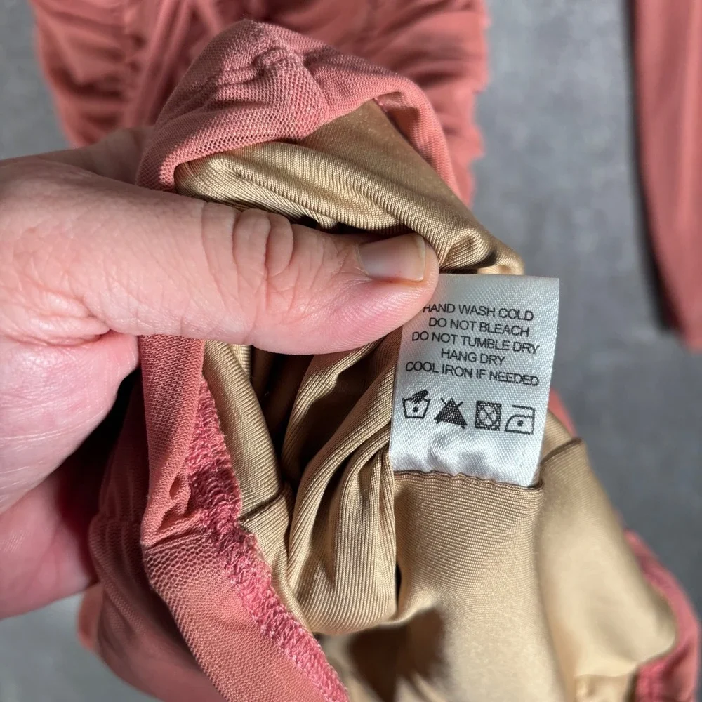 Majorelle Mini Jardin Dress Size S Pink‎ Ruched Mesh Lace Up Long Sleeve Bodycon - Picture 4 of 14